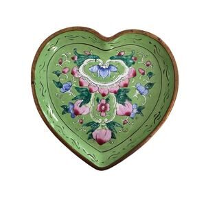 Vintage Chinese Peking Enamel Heart Shaped Dish With Lotus Decoration